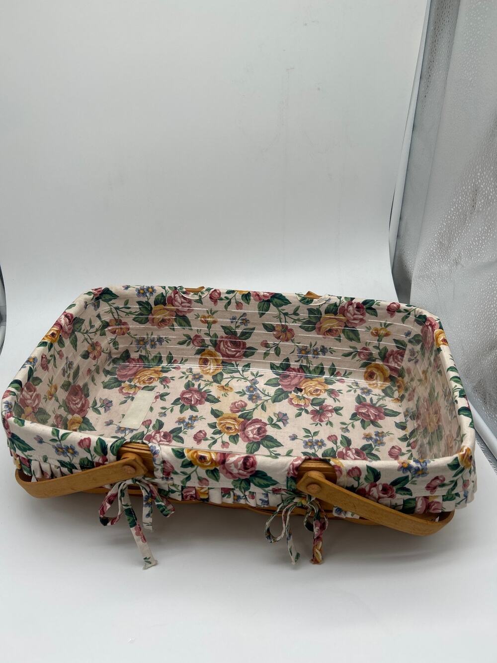 Longaberger Large Handwoven Market Basket Floral Fabric Liner Plastic Protector